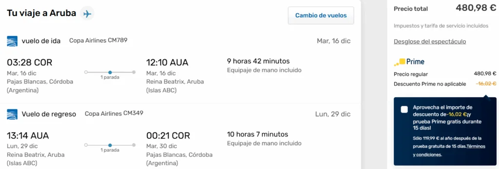 Vuelos a Aruba con Carry On