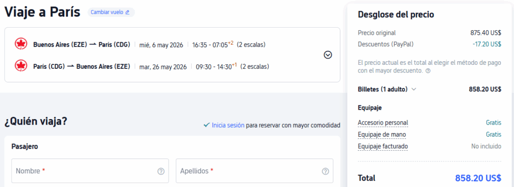 París con Carry On en Abril y Mayo desde Buenos Aires